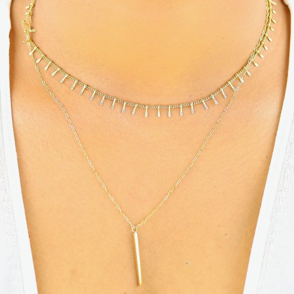 April Layered Bar Chain and Choker Gold Necklace Set - Picture 3 of 3